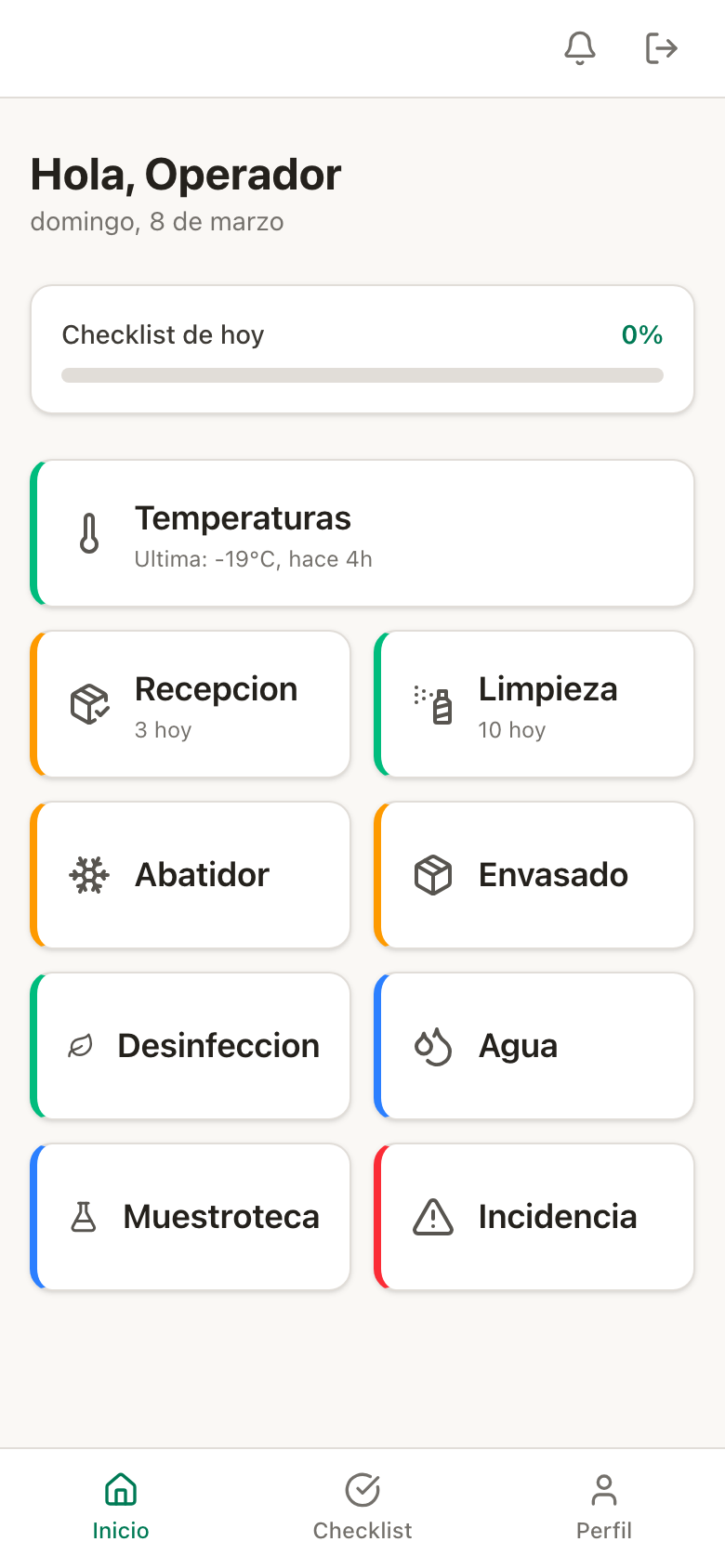 Interfaz del operador en móvil