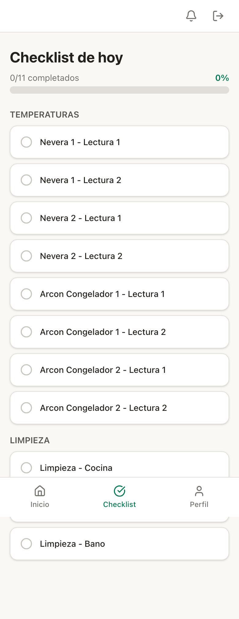 Checklist diario del operador